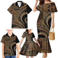 Hawaiian Hibiscus Tribal Vintage Motif Family Matching Mermaid Dress and Hawaiian Shirt Ver 8