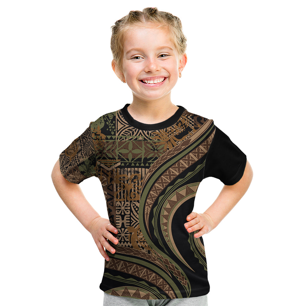 Hawaiian Hibiscus Tribal Vintage Motif Kid T Shirt Ver 8 LT9 Brown - Polynesian Pride