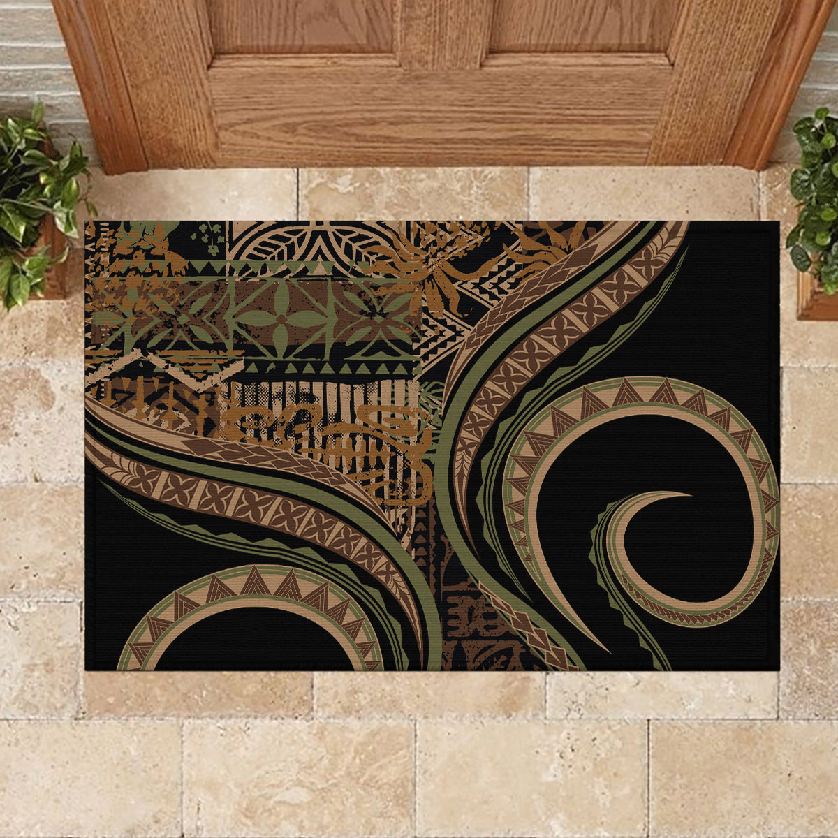 Hawaiian Hibiscus Tribal Vintage Motif Rubber Doormat Ver 8