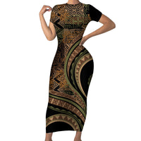 Hawaiian Hibiscus Tribal Vintage Motif Short Sleeve Bodycon Dress Ver 8 LT9 Long Dress Brown - Polynesian Pride