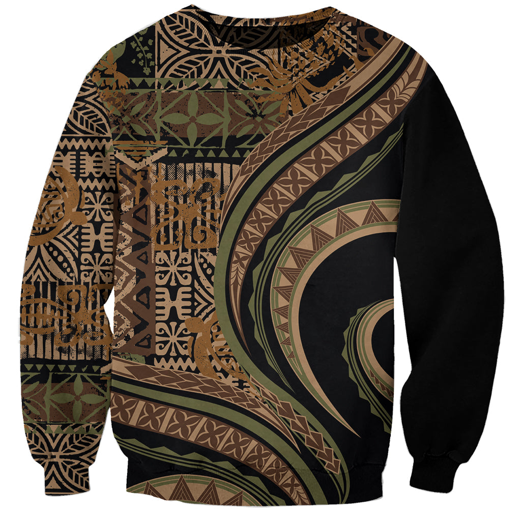 Hawaiian Hibiscus Tribal Vintage Motif Sweatshirt Ver 8 LT9 Unisex Brown - Polynesian Pride