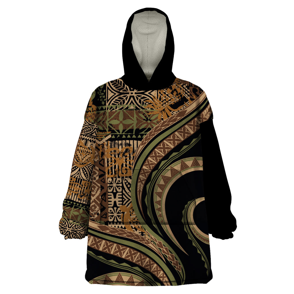 Hawaiian Hibiscus Tribal Vintage Motif Wearable Blanket Hoodie Ver 8 LT9 One Size Brown - Polynesian Pride