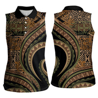 Hawaiian Hibiscus Tribal Vintage Motif Women Sleeveless Polo Shirt Ver 8