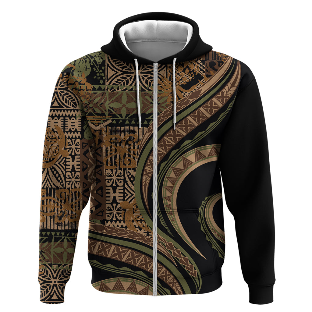 Hawaiian Hibiscus Tribal Vintage Motif Zip Hoodie Ver 8 LT9 Zip Hoodie Brown - Polynesian Pride