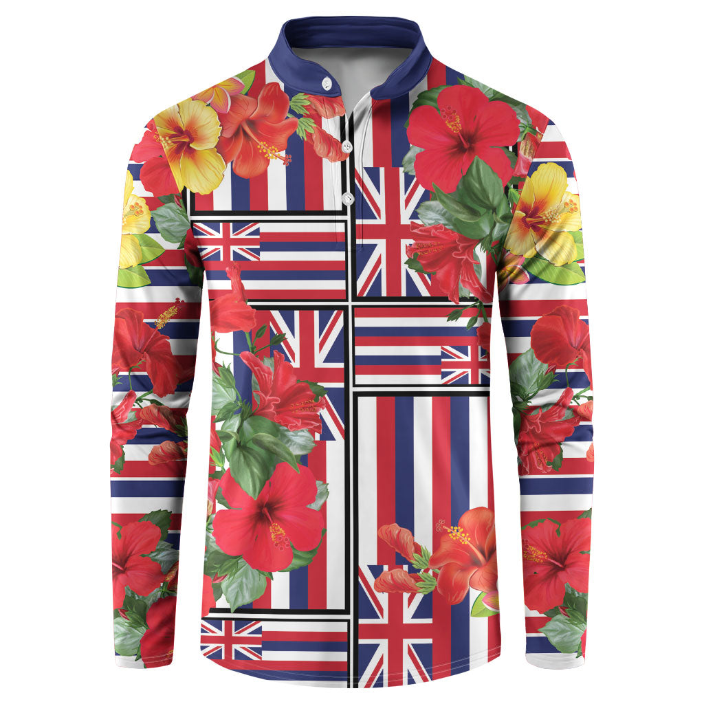 Hawaii Hibiscus Lei Button Sweatshirt Hawaiian Flag Motif
