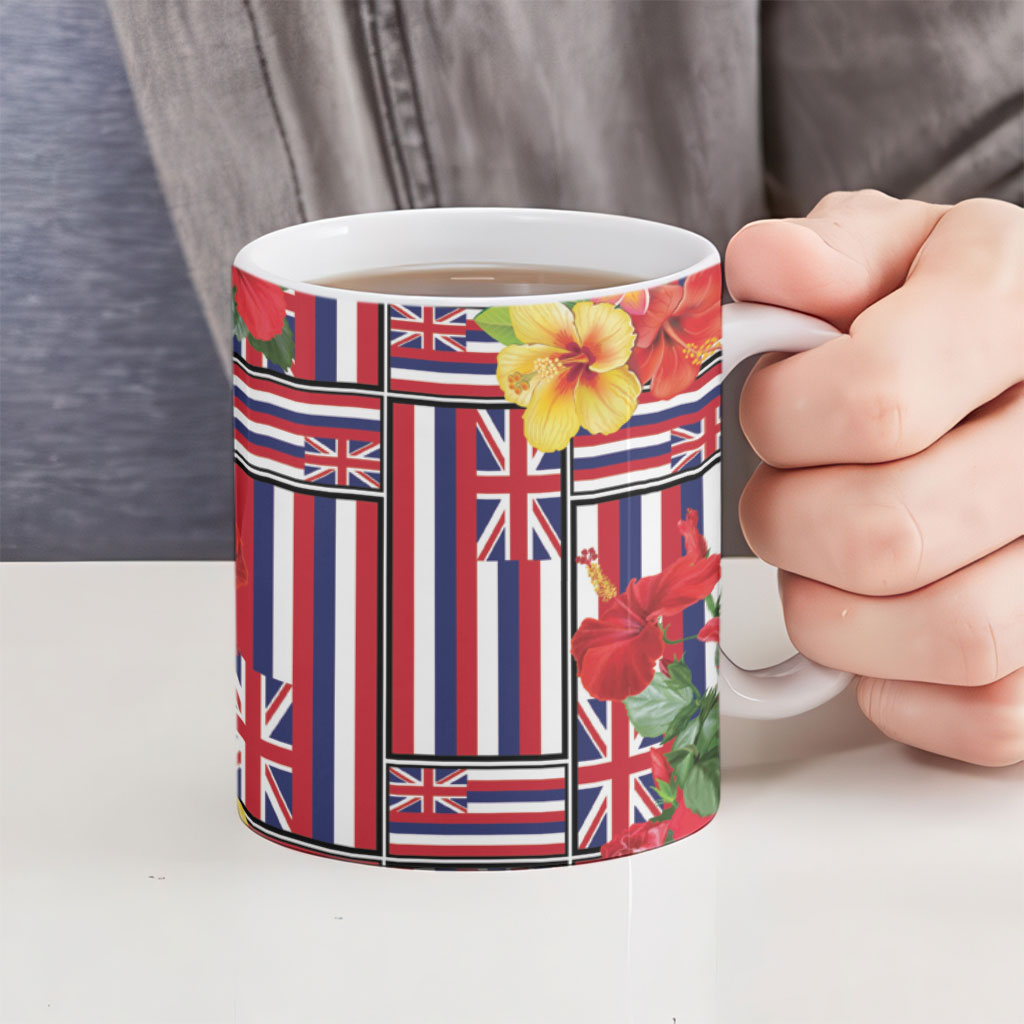 Hawaii Hibiscus Lei Ceramic Mug Hawaiian Flag Motif LT9 - Polynesian Pride