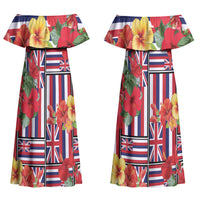 Hawaii Hibiscus Lei Couples Matching Off Shoulder Maxi Dress and Hawaiian Shirt Hawaiian Flag Motif LT9 - Polynesian Pride