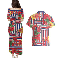 Hawaii Hibiscus Lei Couples Matching Puletasi and Hawaiian Shirt Hawaiian Flag Motif LT9 - Polynesian Pride