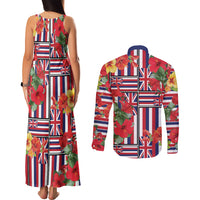 Hawaii Hibiscus Lei Couples Matching Tank Maxi Dress and Long Sleeve Button Shirt Hawaiian Flag Motif LT9 - Polynesian Pride