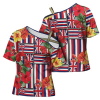 Hawaii Hibiscus Lei Cross Shoulder Shirt Hawaiian Flag Motif