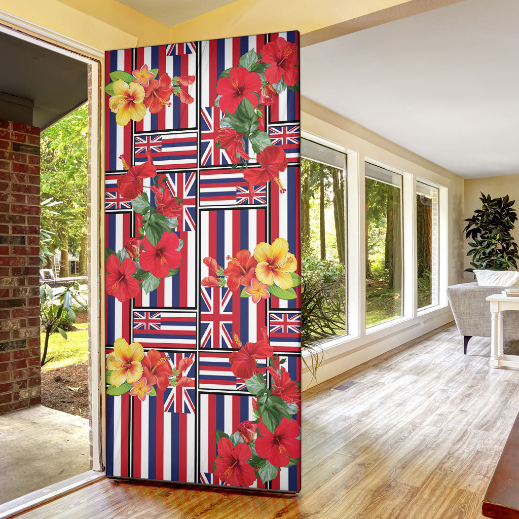Hawaii Hibiscus Lei Door Cover Hawaiian Flag Motif