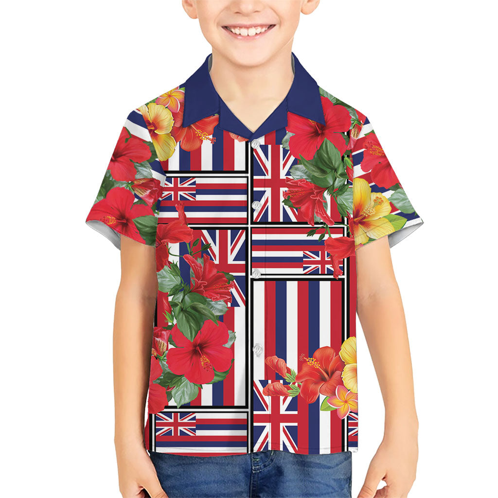 Hawaii Hibiscus Lei Family Matching Off The Shoulder Long Sleeve Dress and Hawaiian Shirt Hawaiian Flag Motif LT9 Son's Shirt Red - Polynesian Pride