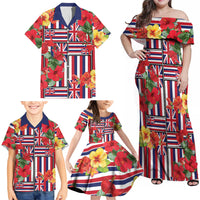Hawaii Hibiscus Lei Family Matching Off Shoulder Maxi Dress and Hawaiian Shirt Hawaiian Flag Motif LT9 - Polynesian Pride