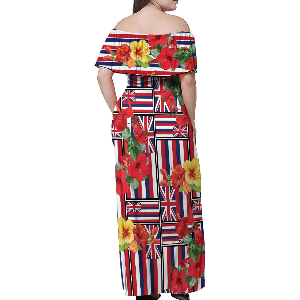 Hawaii Hibiscus Lei Family Matching Off Shoulder Maxi Dress and Hawaiian Shirt Hawaiian Flag Motif LT9 - Polynesian Pride