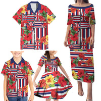 Hawaii Hibiscus Lei Family Matching Puletasi and Hawaiian Shirt Hawaiian Flag Motif LT9 - Polynesian Pride