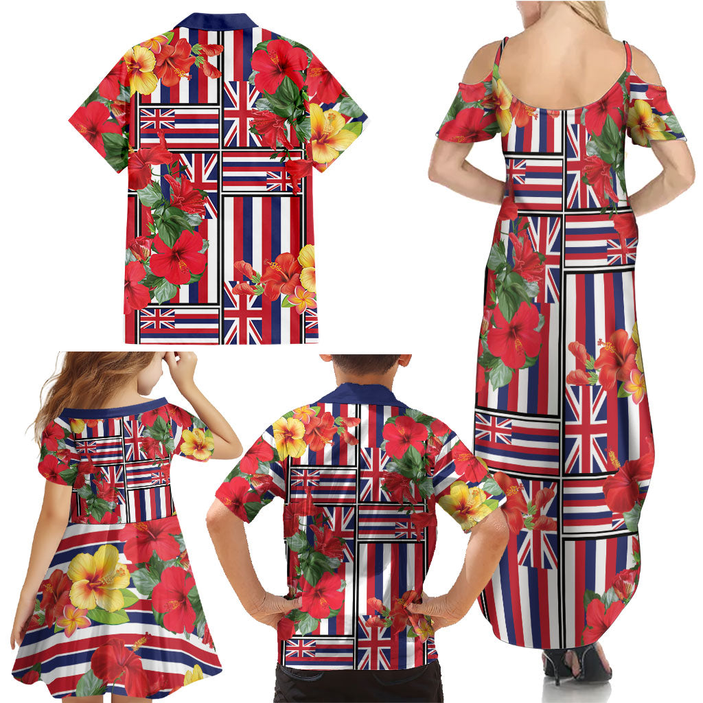Hawaii Hibiscus Lei Family Matching Summer Maxi Dress and Hawaiian Shirt Hawaiian Flag Motif LT9 - Polynesian Pride