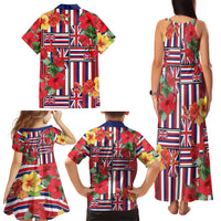 Hawaii Hibiscus Lei Family Matching Tank Maxi Dress and Hawaiian Shirt Hawaiian Flag Motif LT9 - Polynesian Pride