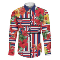 Hawaii Hibiscus Lei Family Matching Tank Maxi Dress and Hawaiian Shirt Hawaiian Flag Motif LT9 Dad's Shirt - Long Sleeve Red - Polynesian Pride