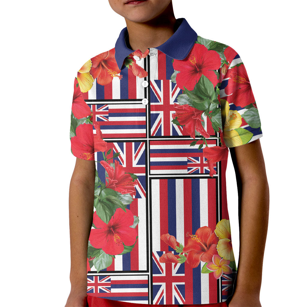 Hawaii Hibiscus Lei Kid Polo Shirt Hawaiian Flag Motif