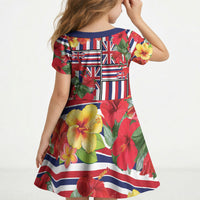 Hawaii Hibiscus Lei Kid Short Sleeve Dress Hawaiian Flag Motif LT9 - Polynesian Pride