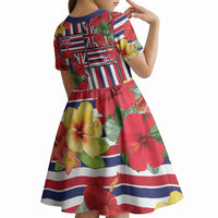 Hawaii Hibiscus Lei Kid Short Sleeve Dress Hawaiian Flag Motif LT9 - Polynesian Pride