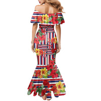 Hawaii Hibiscus Lei Mermaid Dress Hawaiian Flag Motif