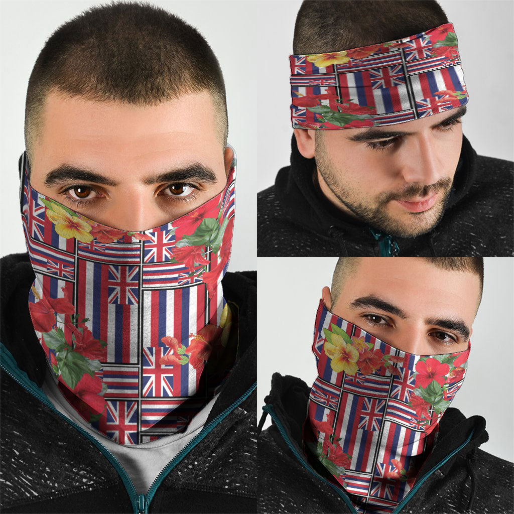 Hawaii Hibiscus Lei Neck Gaiter Hawaiian Flag Motif