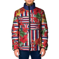 Hawaii Hibiscus Lei Padded Jacket Hawaiian Flag Motif LT9 Men Red - Polynesian Pride