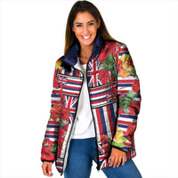 Hawaii Hibiscus Lei Padded Jacket Hawaiian Flag Motif LT9 Women Red - Polynesian Pride