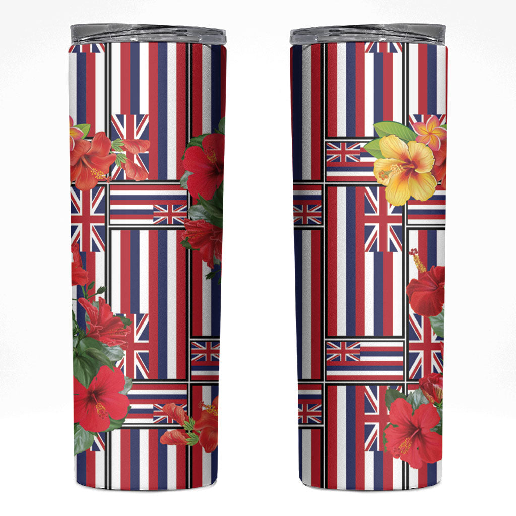 Hawaii Hibiscus Lei Skinny Tumbler Hawaiian Flag Motif LT9 Red - Polynesian Pride