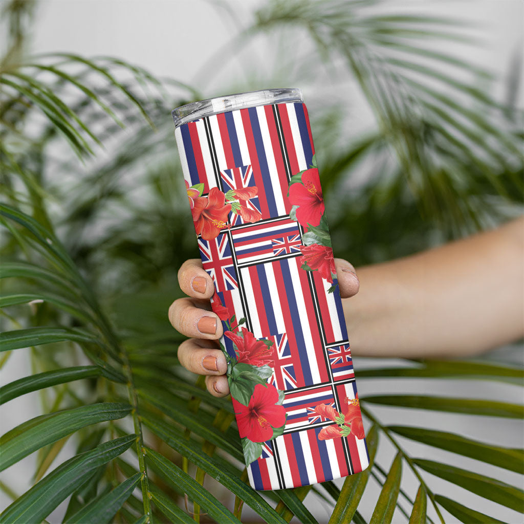 Hawaii Hibiscus Lei Skinny Tumbler Hawaiian Flag Motif LT9 - Polynesian Pride