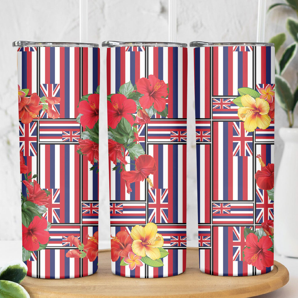 Hawaii Hibiscus Lei Skinny Tumbler Hawaiian Flag Motif LT9 - Polynesian Pride