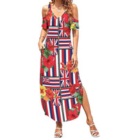 Hawaii Hibiscus Lei Summer Maxi Dress Hawaiian Flag Motif