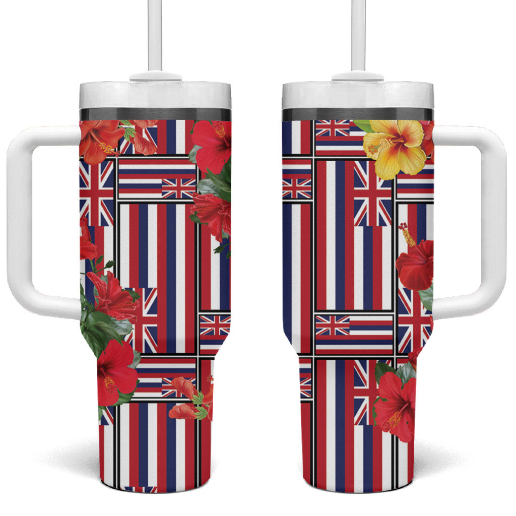 Hawaii Hibiscus Lei Tumbler With Handle Hawaiian Flag Motif