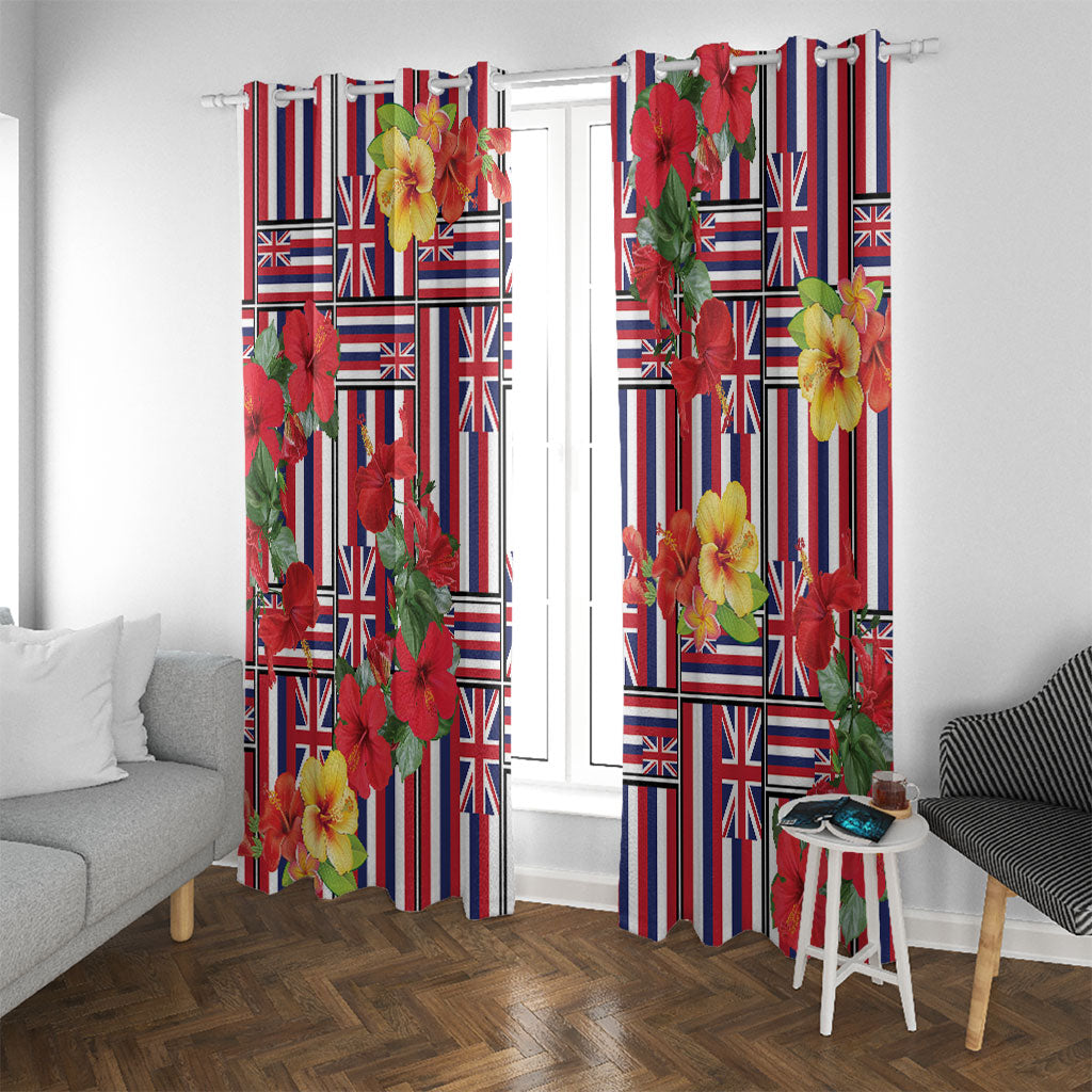 Hawaii Hibiscus Lei Window Curtain Hawaiian Flag Motif LT9 With Grommets Red - Polynesian Pride