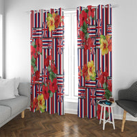 Hawaii Hibiscus Lei Window Curtain Hawaiian Flag Motif LT9 With Grommets Red - Polynesian Pride