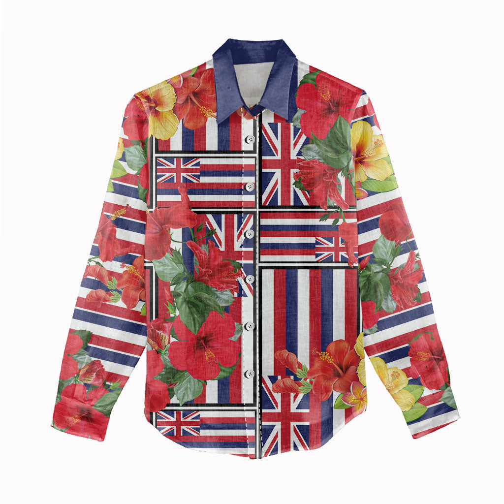 Hawaii Hibiscus Lei Women Casual Shirt Hawaiian Flag Motif