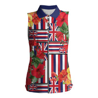 Hawaii Hibiscus Lei Women Sleeveless Polo Shirt Hawaiian Flag Motif LT9 Female Red - Polynesian Pride