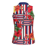 Hawaii Hibiscus Lei Women Sleeveless Polo Shirt Hawaiian Flag Motif LT9 - Polynesian Pride