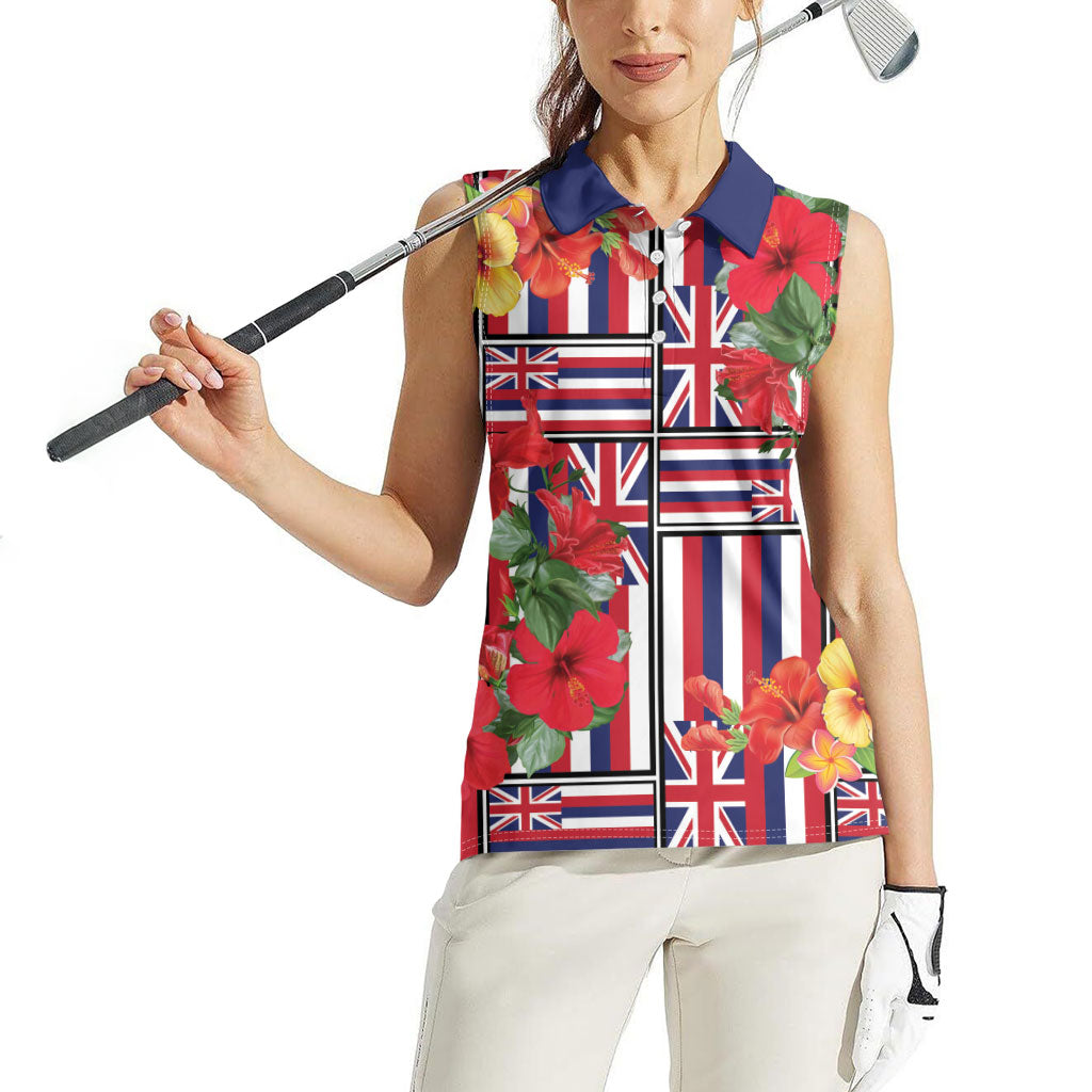 Hawaii Hibiscus Lei Women Sleeveless Polo Shirt Hawaiian Flag Motif LT9 - Polynesian Pride