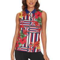 Hawaii Hibiscus Lei Women Sleeveless Polo Shirt Hawaiian Flag Motif LT9 - Polynesian Pride