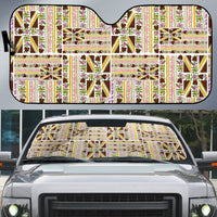 Hawaii Lokelani Pikake Lei Auto Sun Shade Hawaiian Flag Motif LT9 White - Polynesian Pride