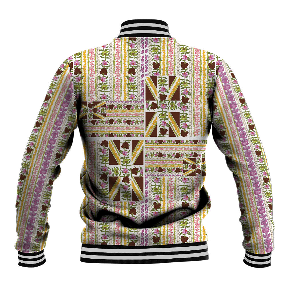 Hawaii Lokelani Pikake Lei Baseball Jacket Hawaiian Flag Motif