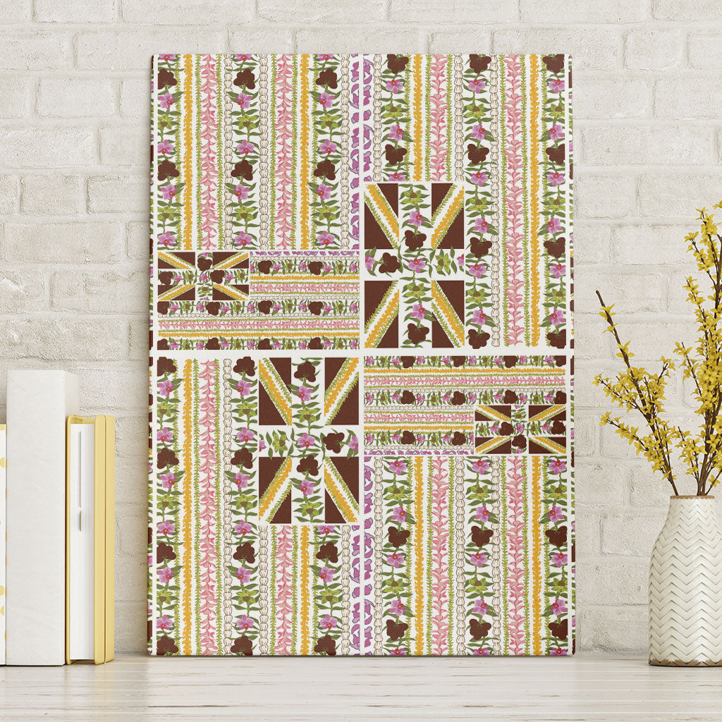Hawaii Lokelani Pikake Lei Canvas Wall Art Hawaiian Flag Motif LT9 Without Frame White - Polynesian Pride