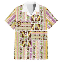 Hawaii Lokelani Pikake Lei Family Matching Long Sleeve Bodycon Dress and Hawaiian Shirt Hawaiian Flag Motif LT9 Dad's Shirt - Short Sleeve White - Polynesian Pride