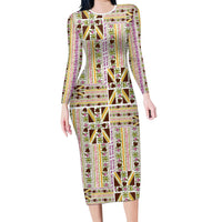 Hawaii Lokelani Pikake Lei Family Matching Long Sleeve Bodycon Dress and Hawaiian Shirt Hawaiian Flag Motif LT9 Mom's Dress White - Polynesian Pride