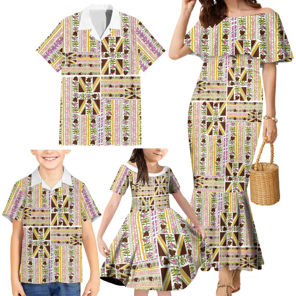 Hawaii Lokelani Pikake Lei Family Matching Mermaid Dress and Hawaiian Shirt Hawaiian Flag Motif LT9 - Polynesian Pride