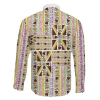Hawaii Lokelani Pikake Lei Family Matching Off The Shoulder Long Sleeve Dress and Hawaiian Shirt Hawaiian Flag Motif LT9 - Polynesian Pride