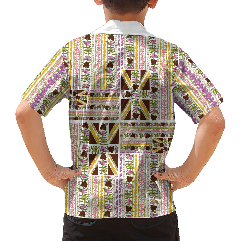 Hawaii Lokelani Pikake Lei Family Matching Off Shoulder Maxi Dress and Hawaiian Shirt Hawaiian Flag Motif LT9 - Polynesian Pride