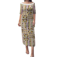 Hawaii Lokelani Pikake Lei Family Matching Puletasi and Hawaiian Shirt Hawaiian Flag Motif LT9 Mom's Dress White - Polynesian Pride